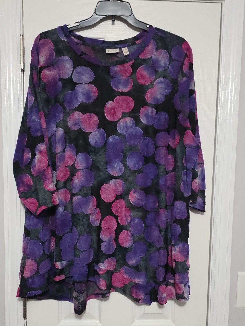 LOGO by Lori Goldstein Black Tunic with Purple & Pink Dot Burnout